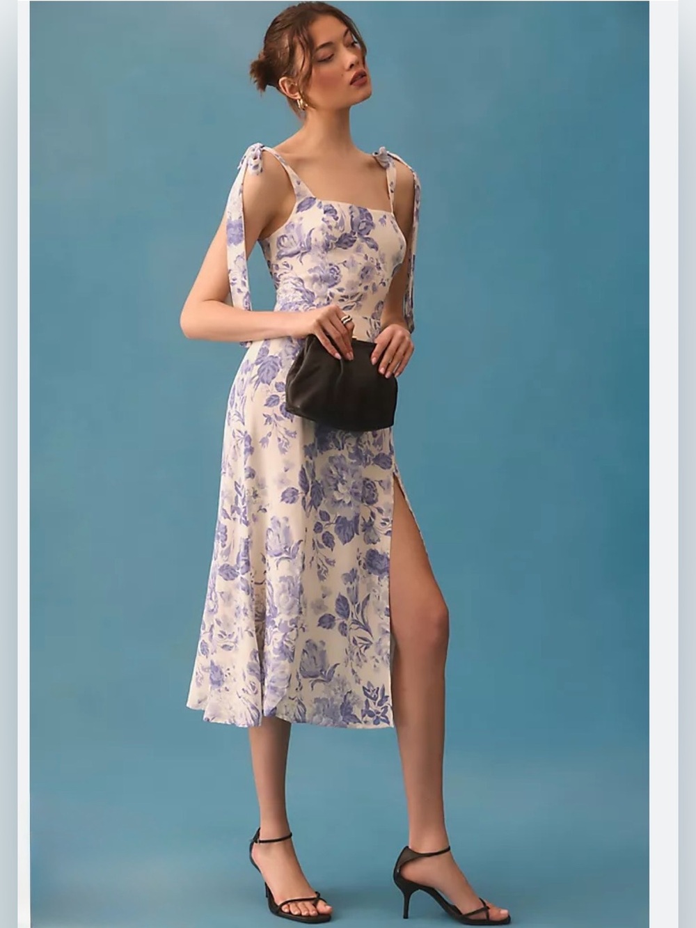 Reformation Twilight Dress Blue and White Floral Tie-Shoulder Midi Dress/size 0